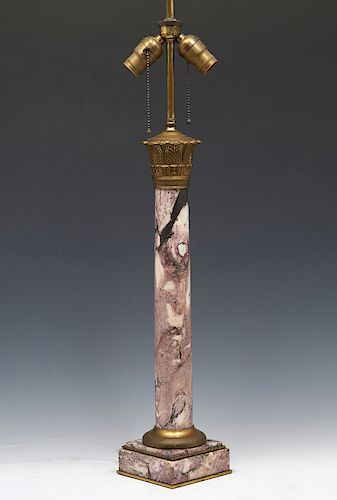 FRENCH MARBLE AND BRONZE COLUMN LAMPFrench