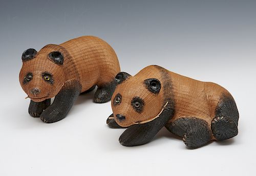 PAIR OF CHINESE WOVEN STRAW PANDA BEARS