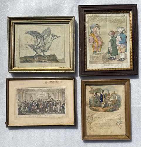 GROUP FOUR HAND COLORED ENGRAVINGScomprising:
