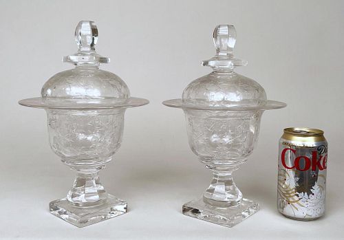 PAIR LIDDED GLASS COMPOTESwith 381fdc