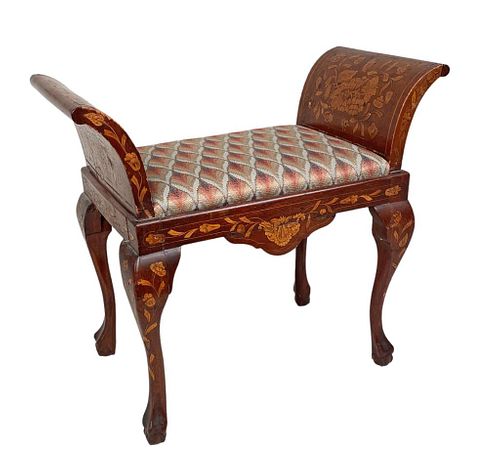 SMALL DUTCH MARQUETRY UPHOLSTERED