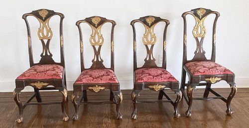 SET FOUR PORTUGUESE DECORATED CHIPPENDALE 38205e