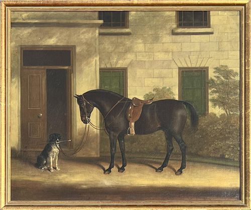 ENGLISH O C PAINTING HORSE DOGframe 38206c