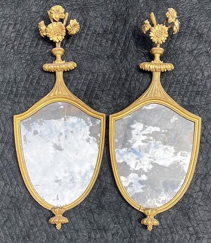 PAIR CARVED GILDED GEORGE III SHIELD 38209a