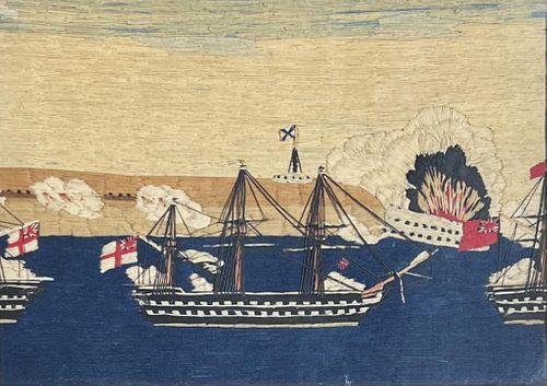 EARLY WOOLWORK/NEEDLEWORK SHIP