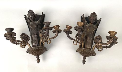 PAIR SPELTER WALL SCONCES NEOCLASSICAL 3820ac