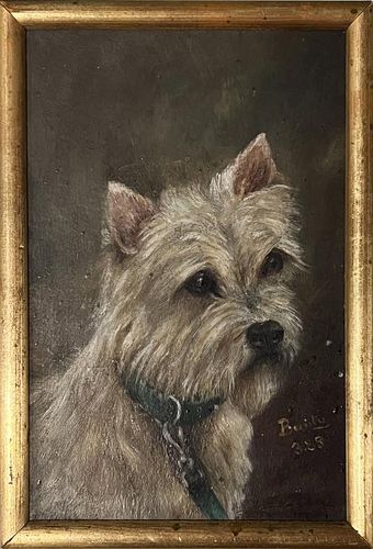 SMALL O/C PAINTING OF TERRIERsigned