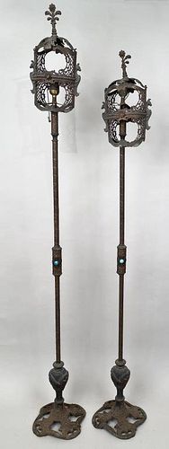 PAIR MIXED METAL STANDING TORCHIERE