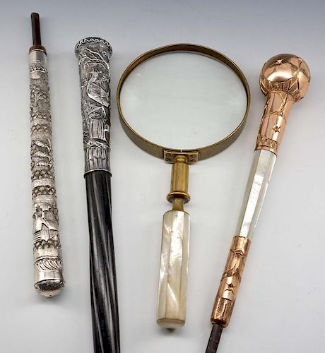 THREE ORNATE PARASOL HANDLES &