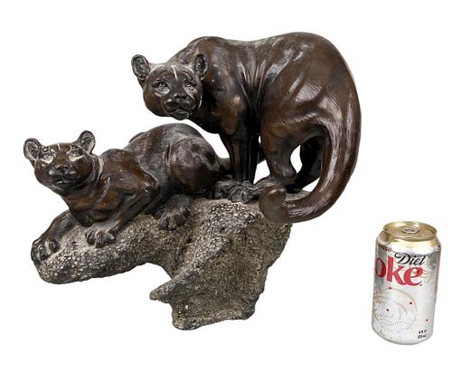 BRONZE SCULPTURE OF TWO COUGARSunsigned  3820f3