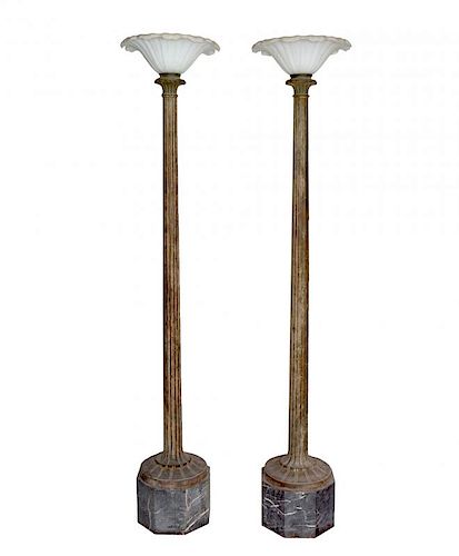 PAIR OF BRONZE TORCHIERES, FROSTED