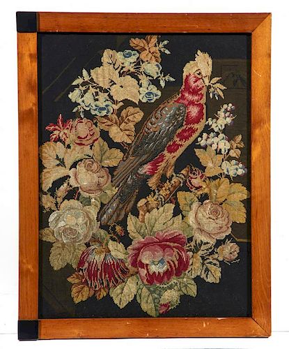 19TH C NEEDLEPOINT WORK PARROT 38211b