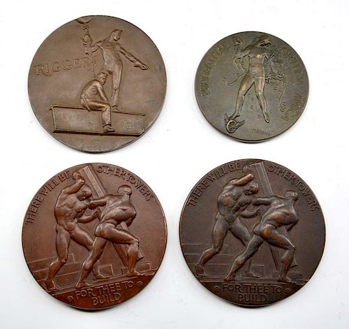 GROUPING OF FOUR BRONZE MEDALLIONS  382129