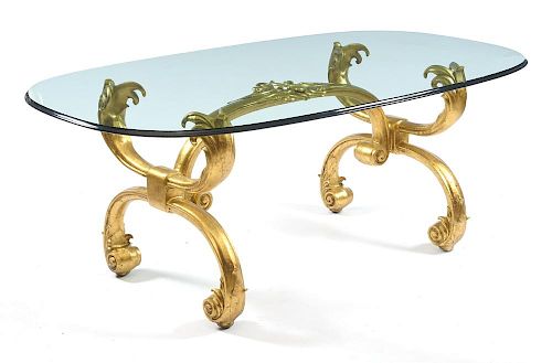 20TH C DINING TABLE, GLASS TOP WITH