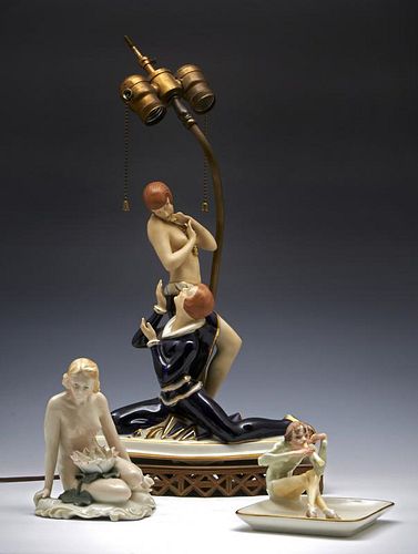 THREE ART DECO BOHEMIAN PORCELAIN