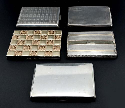 GROUPING OF FIVE SILVER CIGARETTE