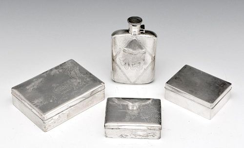 GROUPING OF THREE SILVER CIGARETTE BOXES,