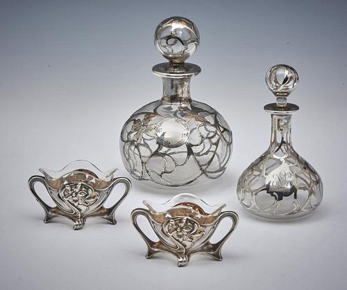 GROUPING OF SILVER OVERLAY BOTTLES