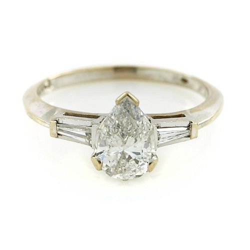 14K WHITE GOLD, PEAR SHAPED DIAMOND