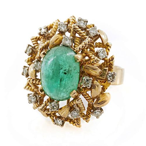 14K YELLOW GOLD EMERALD AND DIAMOND