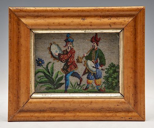 19TH C BEADED CHINOISERIE PICTURE,