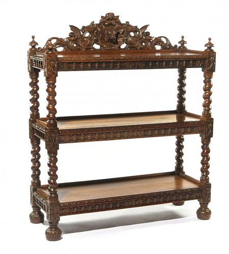 ENGLISH 19TH C CARVED OAK 3 TIER 382223