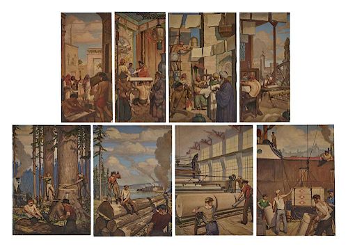 WARREN CHASE MERRITT 8 PANEL MURAL,