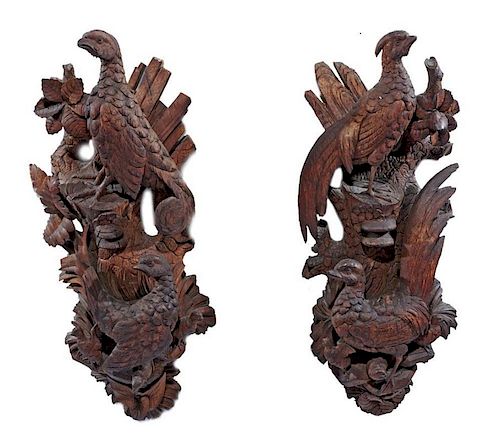 PAIR OF LARGE BLACK FOREST CARVINGS  382269