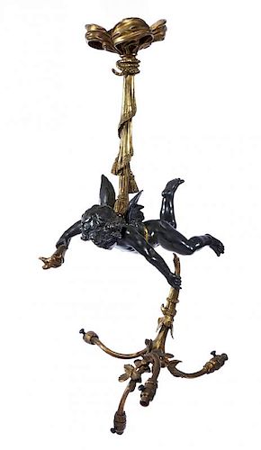 FOUR LIGHT FRENCH BRONZE CUPID CHANDELIERFour