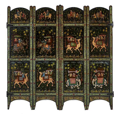 4 PANEL INDIAN SCREEN, PAINT DECORATED
