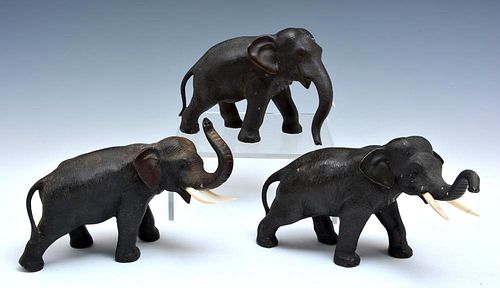 GROUPING OF THREE JAPANESE BRONZE ELEPHANTS,