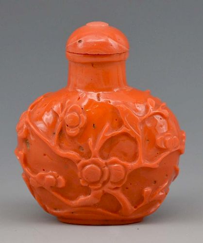 CHINESE CORAL SNUFF BOTTLE CARVED 3822ac