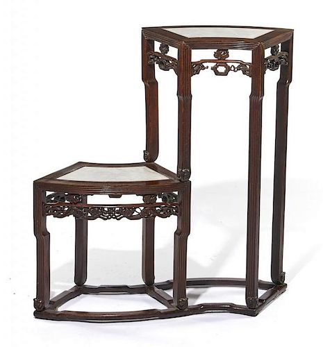 CHINESE TWO TIER CARVED WOOD STAND