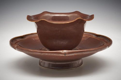 CHINESE PERSIMMON GLAZED TING CUP/CUPSTANDChinese