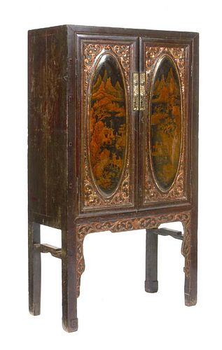 19TH C CHINESE LACQUERED 2 DOOR 3822f0
