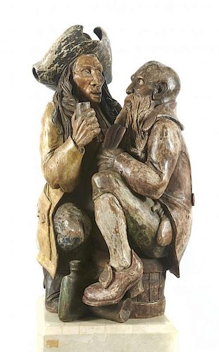 WOOD CARVING PIRATE AND EAST INDIAN 38230a