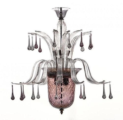 VENETIAN GLASS CHANDELIER, SMOKY