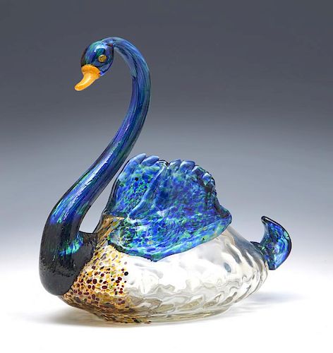 LOETZ SWAN ART GLASS BOWL, OIL