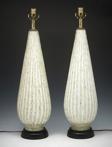 PAIR OF VENETIAN BLOWN GLASS LAMPS OPTIC 38232f