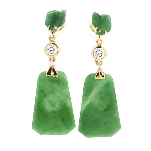 14K YELLOW GOLD, JADE AND DIAMOND