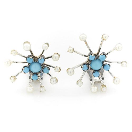 14K WHITE GOLD TURQUOISE AND PEARL 382368