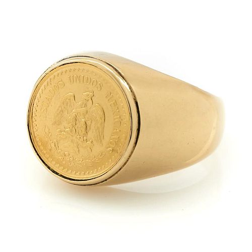 14K YELLOW GOLD MEXICAN COIN RING 14k 38236a