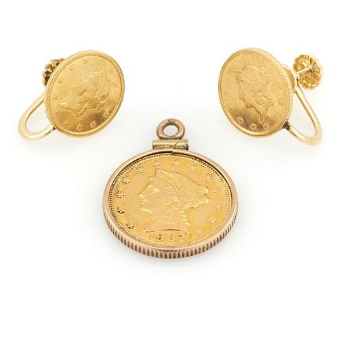 U S GOLD COIN EARRING AND PENDANT 38236b