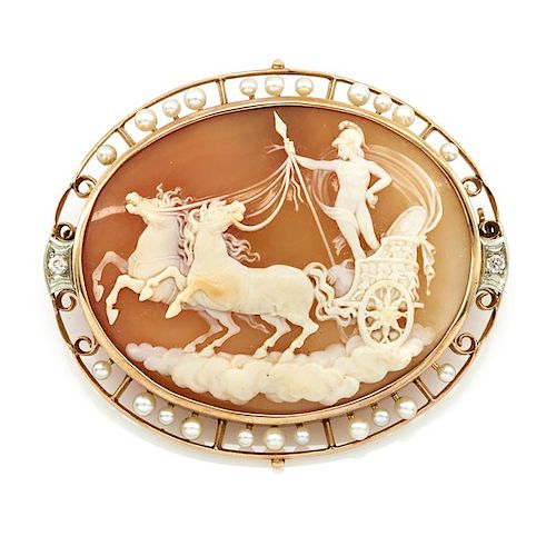 14K YELLOW GOLD SHELL CAMEO AND