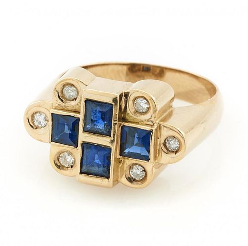 14K YELLOW GOLD, SAPPHIRE AND DIAMOND