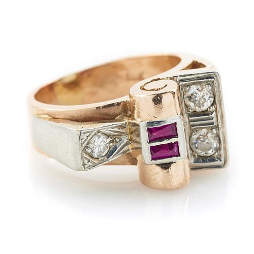 14K ROSE AND WHITE GOLD, RUBY AND