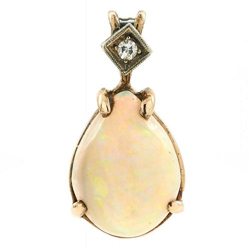 14K YELLOW GOLD, OPAL AND DIAMOND