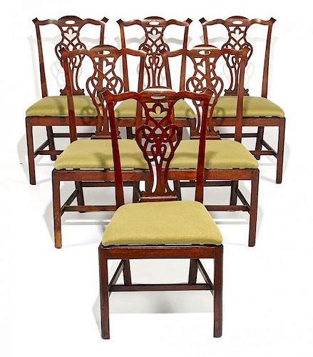 SET OF 6 MAHOGANY CHIPPENDALE CHAIRS,