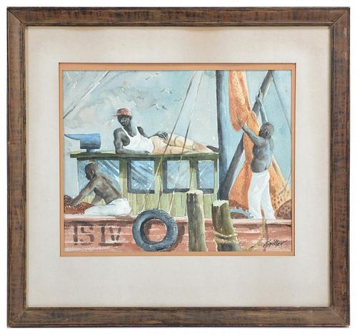 SPILLER, BAHAMIAN FISHERMEN, WATERCOLORSpiller,