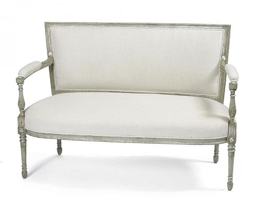 LOUIS XVI SETTEE IN SAGE COLORED